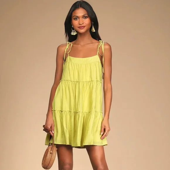 Lulus | Dresses | New Lulus Lime Green Tiestrap Tiered Babydoll Dress S |  Poshmark